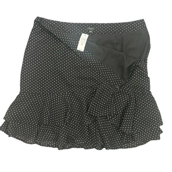 Ann Taylor Black Skirt White Polka Dot Knee Length Skirt Lined Ruffles - Size 14 - Picture 5 of 16